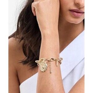 INC Gold Tone Crystal Imitation Pearl Reef Charm Bracelet 8.25”